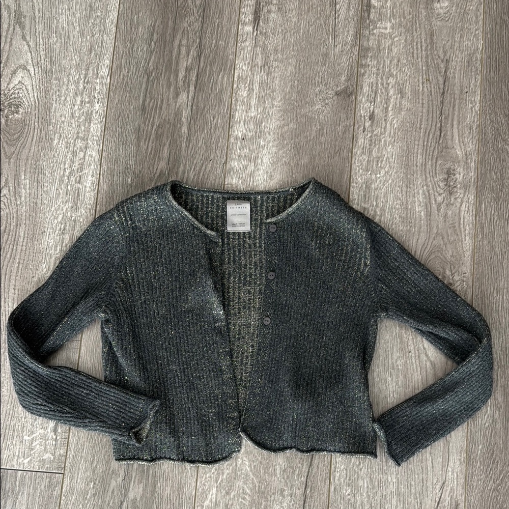 Zara black and gold sparkle cropped cardigan size 7